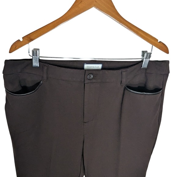 Charter Club Women's Pants Size 16 Brown Dress Pants‎ with Faux Leather Trim - Picture 3 of 7